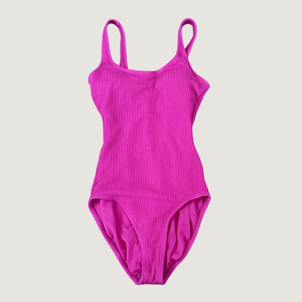 Time and Tru One Piece Swimsuit Women Pink Textured Seersucker SIZE M 8-10